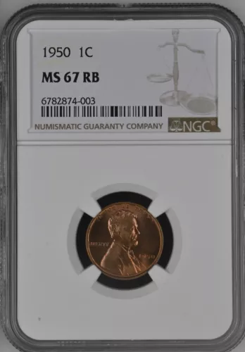 1950 1C RB Lincoln Wheat One Cent NGC MS67RB   6782874-003