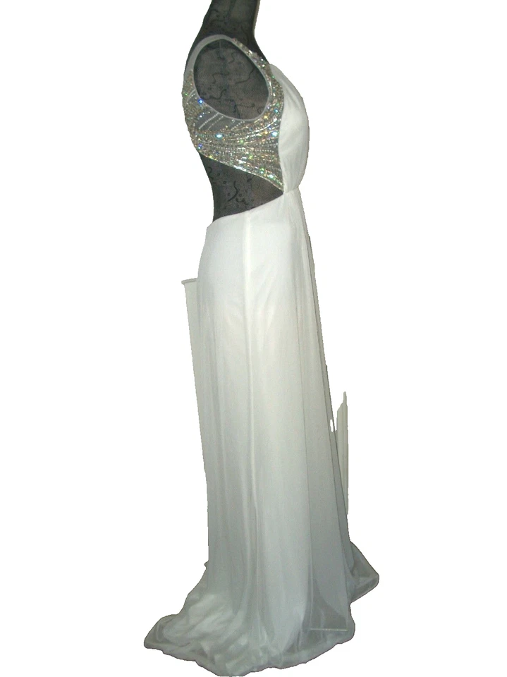 Terani Couture Jeweled Cutout Back Chiffon Mermaid Gown White $398 `Size 6` - Image 4 of 4