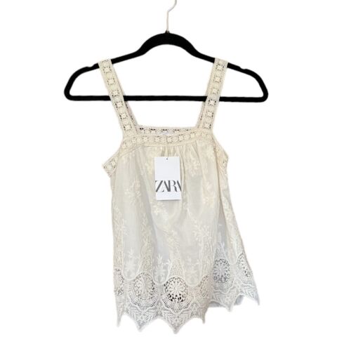 NWT! Zara Girl's Tank 100% Cotton Cream with Lace Size 13-14 - Afbeelding 1 van 11