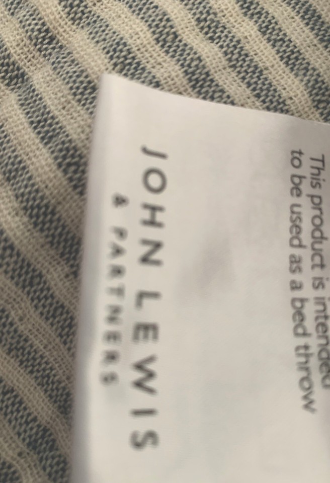 John Lewis Cotton Bed Throw. 250 x 260cm. Reversible, Stripe, avocado