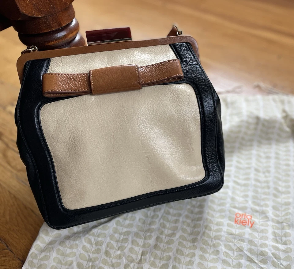 Bolso Orla Kiely Holly Cuero Bloques de Color en Negro, Crema y Equipaje - ¡Raro! Foto 3 de 4