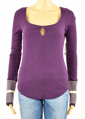 Free People Femmes Violet Texturé Mod Rayure Manchette Thermique Haut Xs S M - Photo 1/3