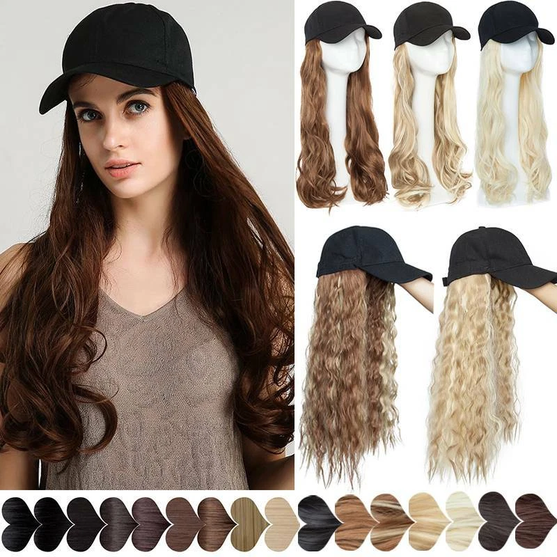 Baseball Hat Cap with Hair Extensions For Human Human Long