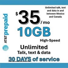 AT&T Prepaid $35 Plan - 30 days of service included / new accounts or port in