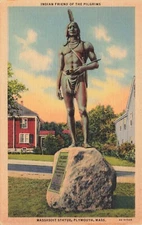Postcard Indian Friend of the Pilgrims Massasoit Statue Plymouth Massachusetts