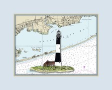 Fire Island, NY Lighthouse and Nautical Chart High Quality Canvas Print