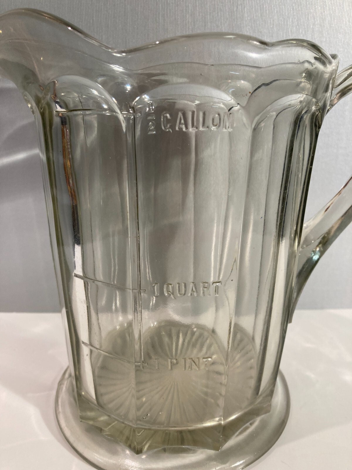 Vintage Large Heavy Clear Glass Half Gallon PITCHER with 10 Wide Panel Rib  Side