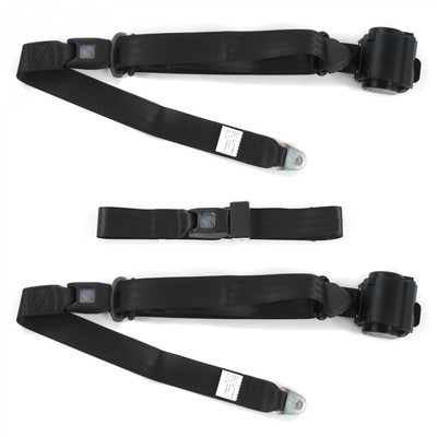 AMC AMX 1967 1974 Standard 3Pt Black Retractable Bench Seat Belt Kit 3 Belts