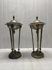 Two Antique Athenian Egyptian Revival Incense Burner Lion's Heads *