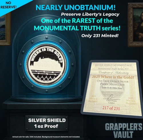 Silver Shield 2025 Where Is The Gold? .999 AG Proof Round - Compare @ $300-$700!