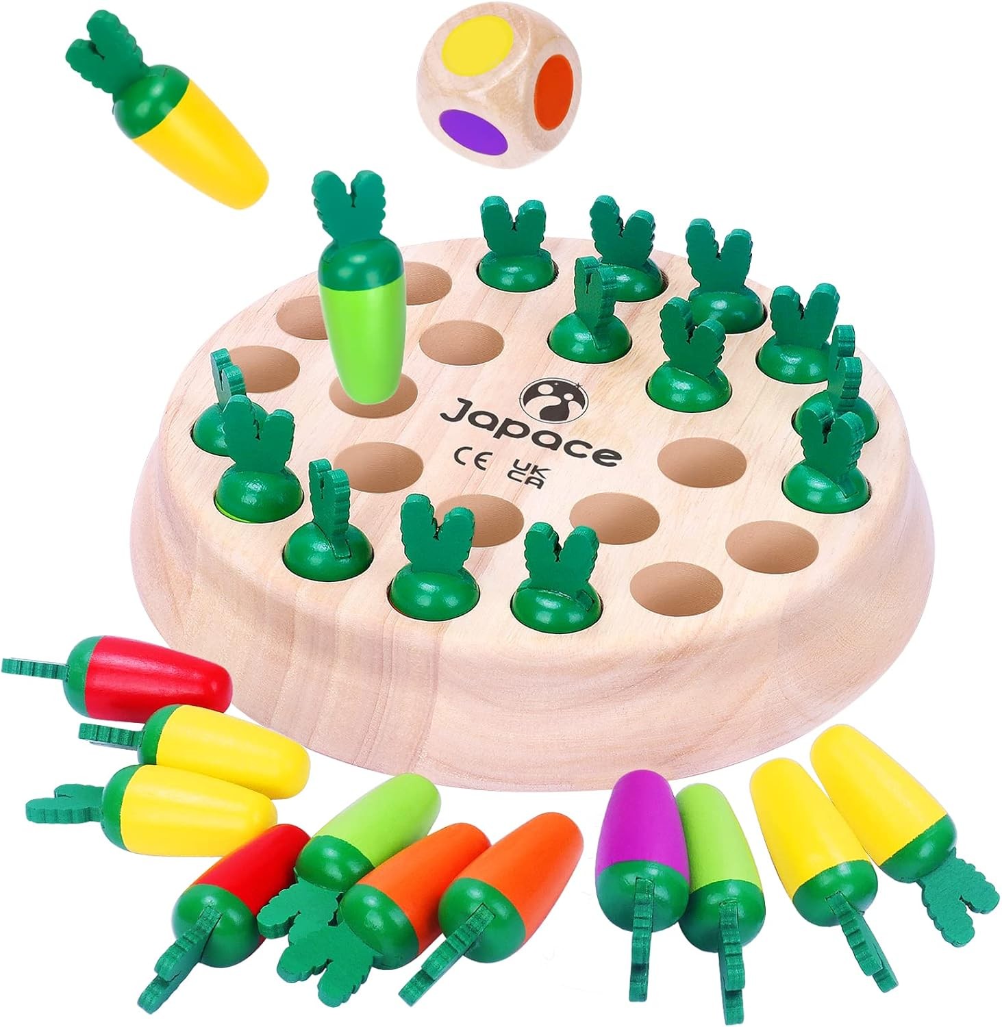 Japace Carrot Memory Chess Board Game, Wooden Memory Game for Kids Training Con