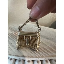 Vintage Unbranded Gold Tone Metal Mesh Coin Purse Miniature Handbag with Chain