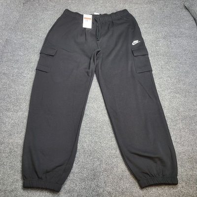 #ad Nike Pants Womens Large Black Club Fleece Oversized Fit Mid Rise Cargo Sweats $59.99