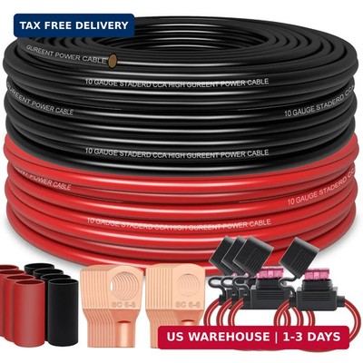 100FT 10 AWG CCA Power & Ground Wire Kit (50ft Each- Black/Red) Copper Clad Alum