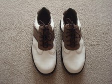 Chaussures de golf homme Footjoy Flexzone à pointes - Blanc/Marron - Taille 7,5 (EU 41)