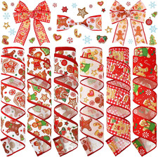 6 Rolls 30 Yard Christmas Wired Ribbon 2'' Gingerbread Ribbon for Christmas Tree