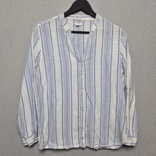 Springfield Linen Shirt Size 10 Blue White Striped Button down Casual 