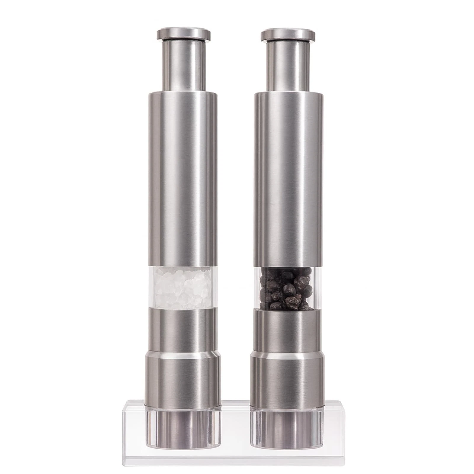 Set of 2 Stainless Steel Thumb Push Salt and Pepper Grinder Set for Kitchen