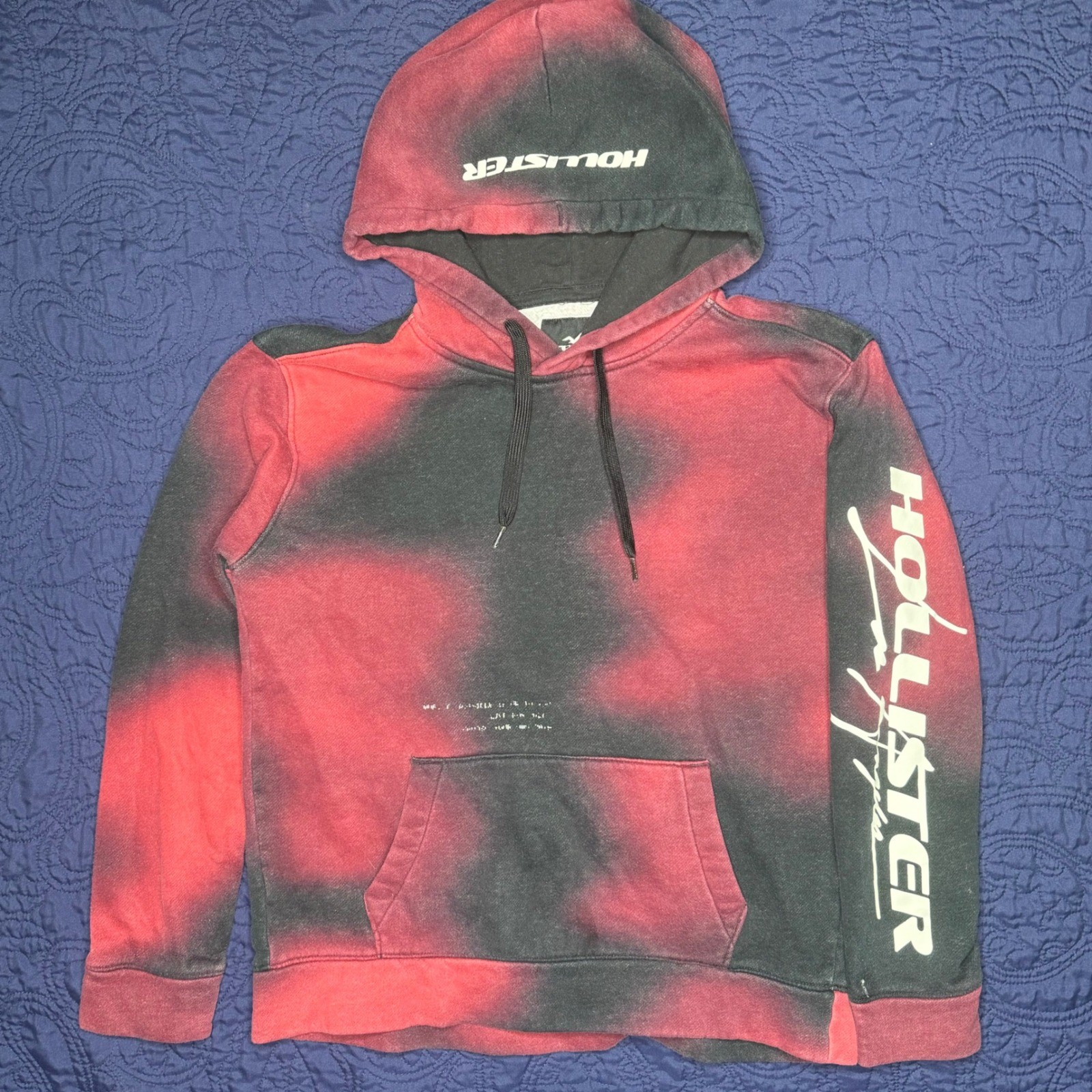 Hollister Tie Dye Hoodie Sweatshirt Red Black Spell Out Hooded Pullover XS