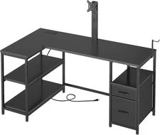 L Shaped Computer Desk with Adjustable Monitor Stand, Gaming Desk with Power Out