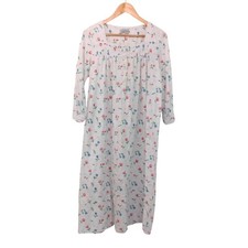 Lanz of Salzburg Cotton Knit Nightgown White Floral Print Size Small