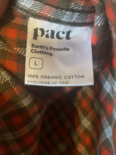 Pact Organic Cotton Flannel Shirt Plaid Button Up Long Sleeve Red Blue Black L - Picture 3 of 7