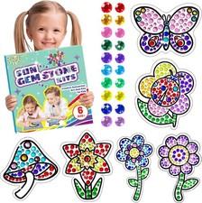 Window Suncatcher Gemstone Sticker Craft Kits Kids Diamond 6 Sheets Flowers Gem