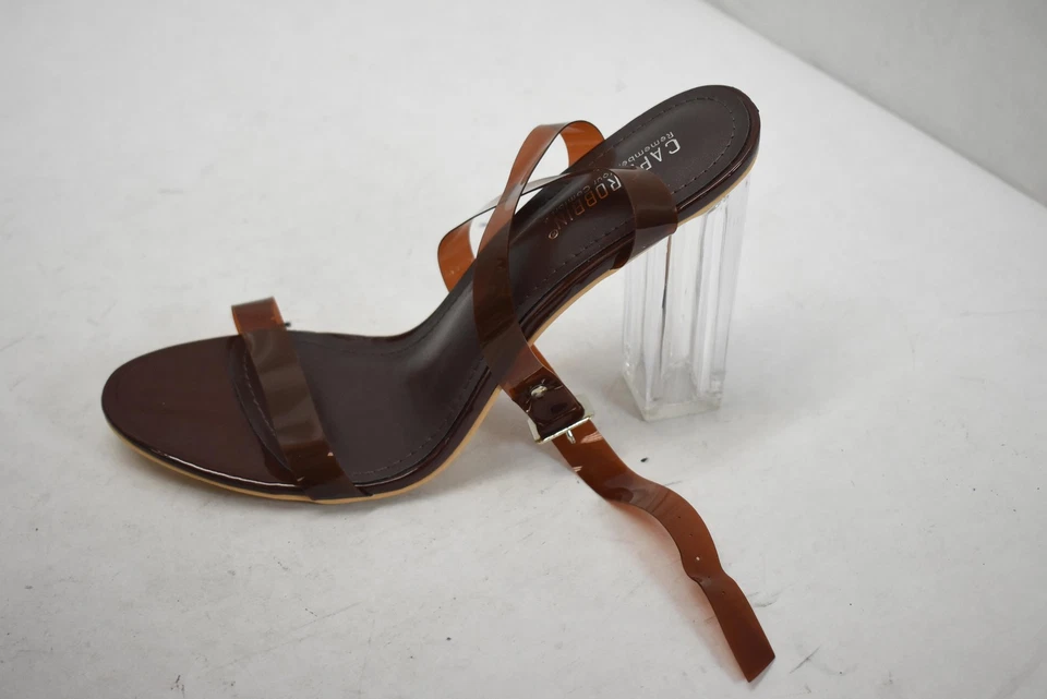 Cape Robbin Shoes Womens Size 11 Brown Marias Clear Block Heel Strappy Sandals - Image 2 of 4