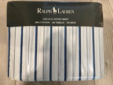 Vintage Ralph Lauren Home Junquil Blue Full Fitted Sheet NOS 100% Cotton Stripe