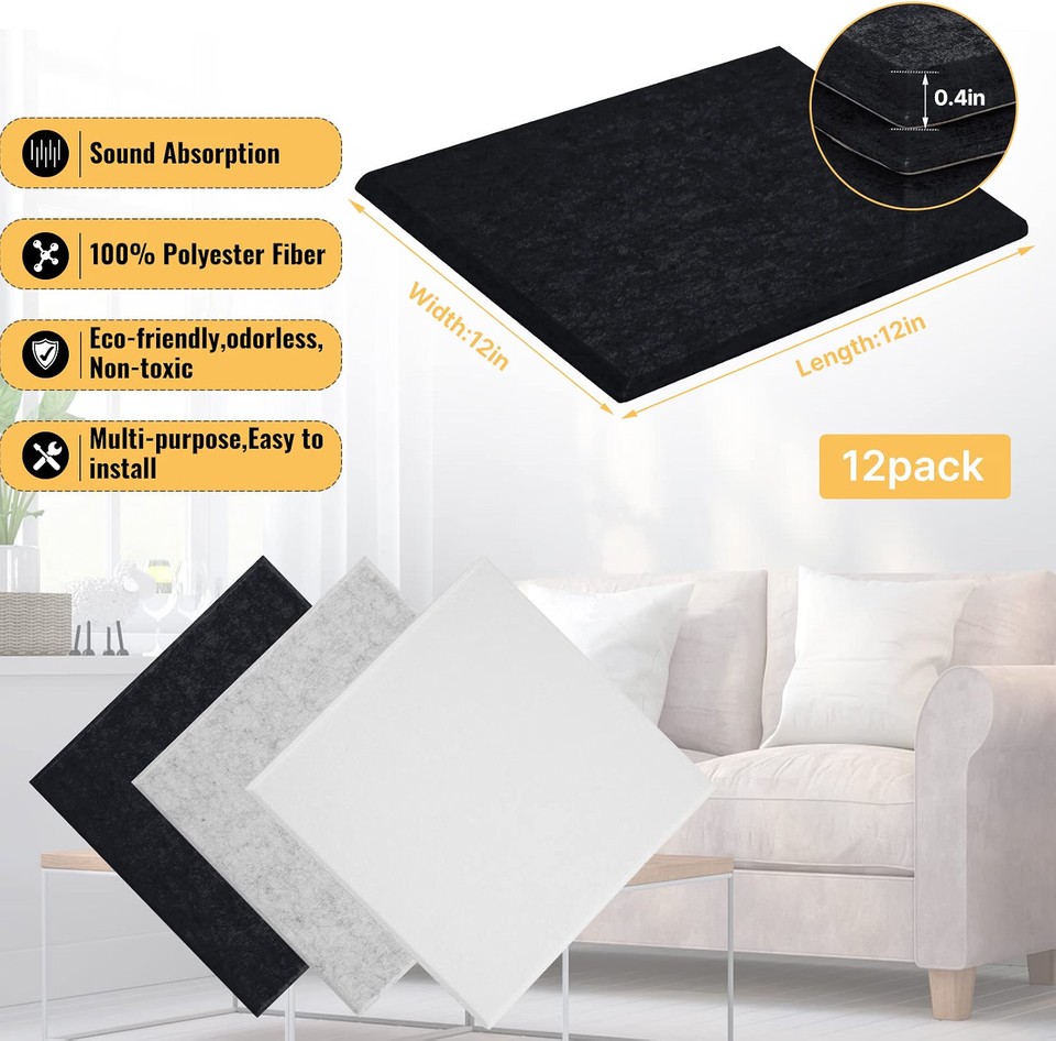 12 Pack Square Acoustic Foam Panels,High Density Self-adhesive ...