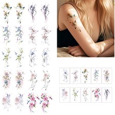 20 Sheets Adults Temporary Tattoos Flowers Vine Leaves Plant Tattoo Waterproof