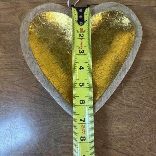 Mango Wood Heart Bowl W/ Gold Leaf Design Home Decor - Picture 3 of 4
