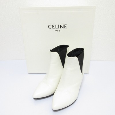 CELINE Side Gore Short Bootie Boots Size 36.5 White Women USED