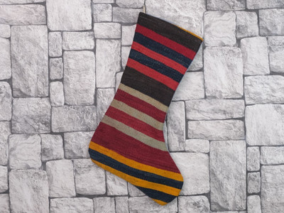 Authentic Handmade Kilim Christmas Stocking   Vintage Wool Fireplace Socks Decor