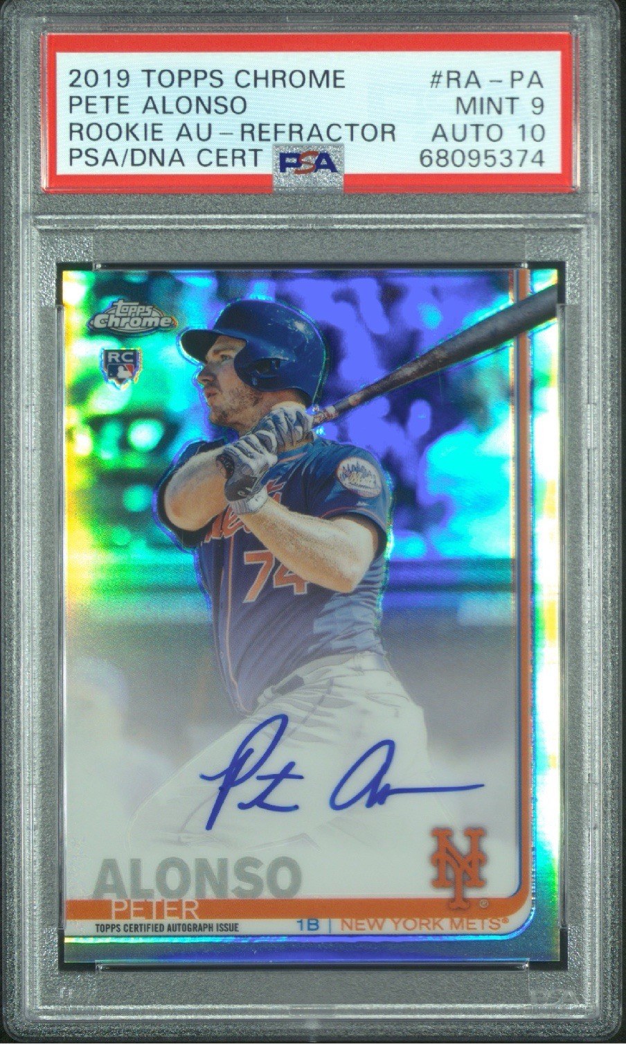 2019 Topps Chrome Pete Alonso Rookie On-Card Auto Refractor /499 PSA 9/10