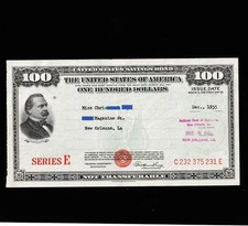 $100 US Savings Bond Series E AU Uncashed 1955 DEC8C 232 375 231 E