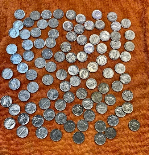 100 Mercury Dimes 1940-45  XF-AU