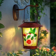 Hummingbird Solar Lantern Outdoor Decorative LED Solar Hanging Lights Metal&G...
