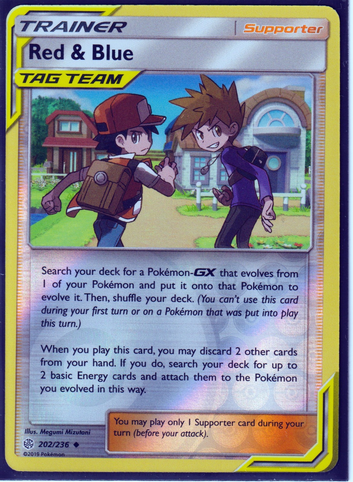 2019 POKEMON RED & BLUE 202/236 COSMIC ECLIPSE - TAG TEAM -REVERSE HOLO NM/M