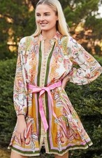 Antonio Melani SZ 4 Brynn Pink Scarf Floral Mock Neck Long Sleeve Belted Dress