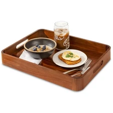 Acacia Wooden Serving Trays with Handles for Eating, Appetizers, Food, Snacks...
