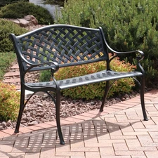 2-Person Checkered Cast Aluminum Outdoor Garden Bench - Black by Sunnydaze