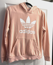 Adidas Sweatshirt Girls Large Light Peach Fleece Front Logo Hoodie Pullover