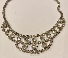 Vintage Unsigned Clear Rhinestone Choker Bib Necklace 1960s Pretty  