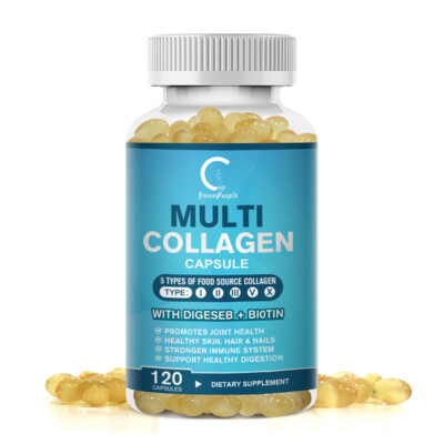 Premium Collagen Peptides Pills Hydrolyzed Anti-Aging (Types I,II,III,V,X) 120pc