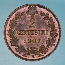 VITTORIO EMANUELE III 2 CENTESIMI 1907 VALORE RAME COIN FDC RR COIN COLLECTION