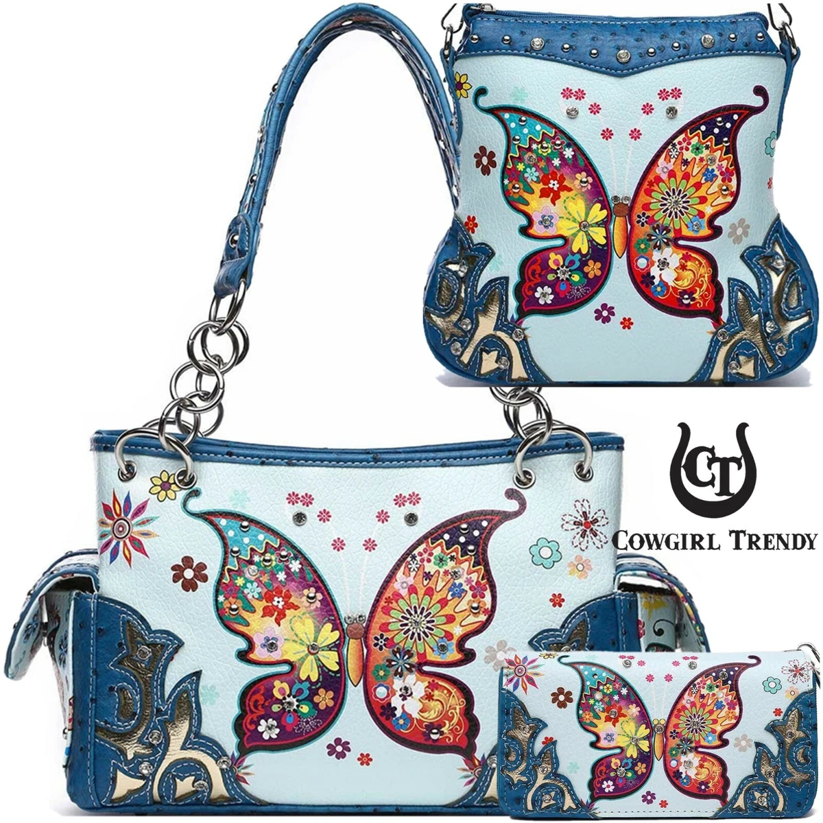 Blue purse with butterflies hot sale
