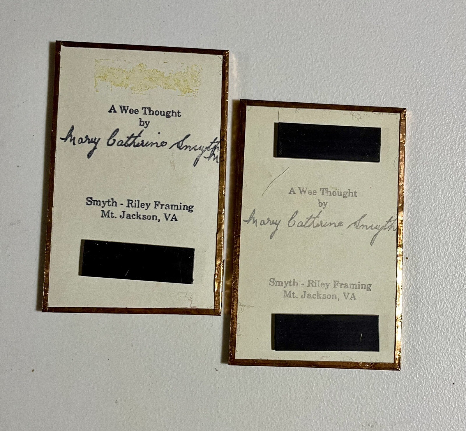 2 Victorian SmythRiley Framing Mt Jackson VA Glass Plaque Christmas