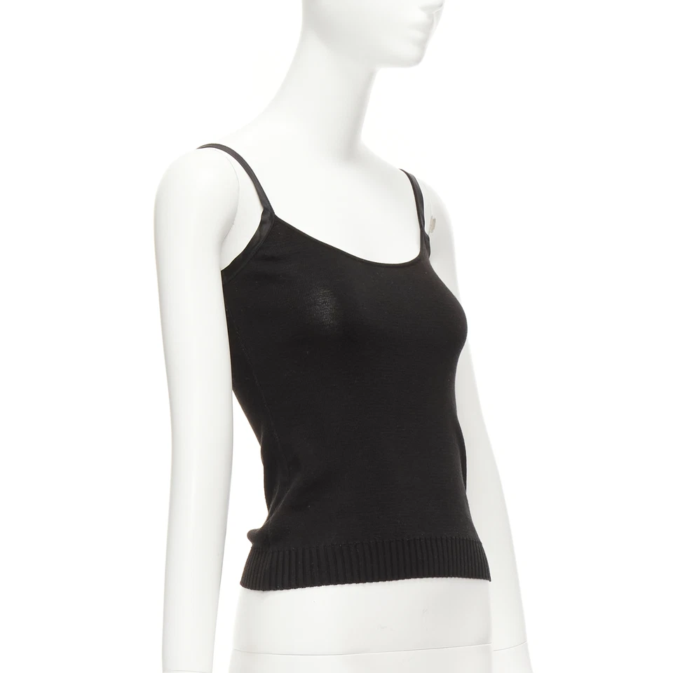 VALENTINO Vintage black cotton satin trim scoop knitted tank top S - Image 3 of 4
