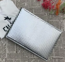 #000 Glamour Metallic Silver Poly Bubble Mailers Envelopes 4x8 Extra Wide